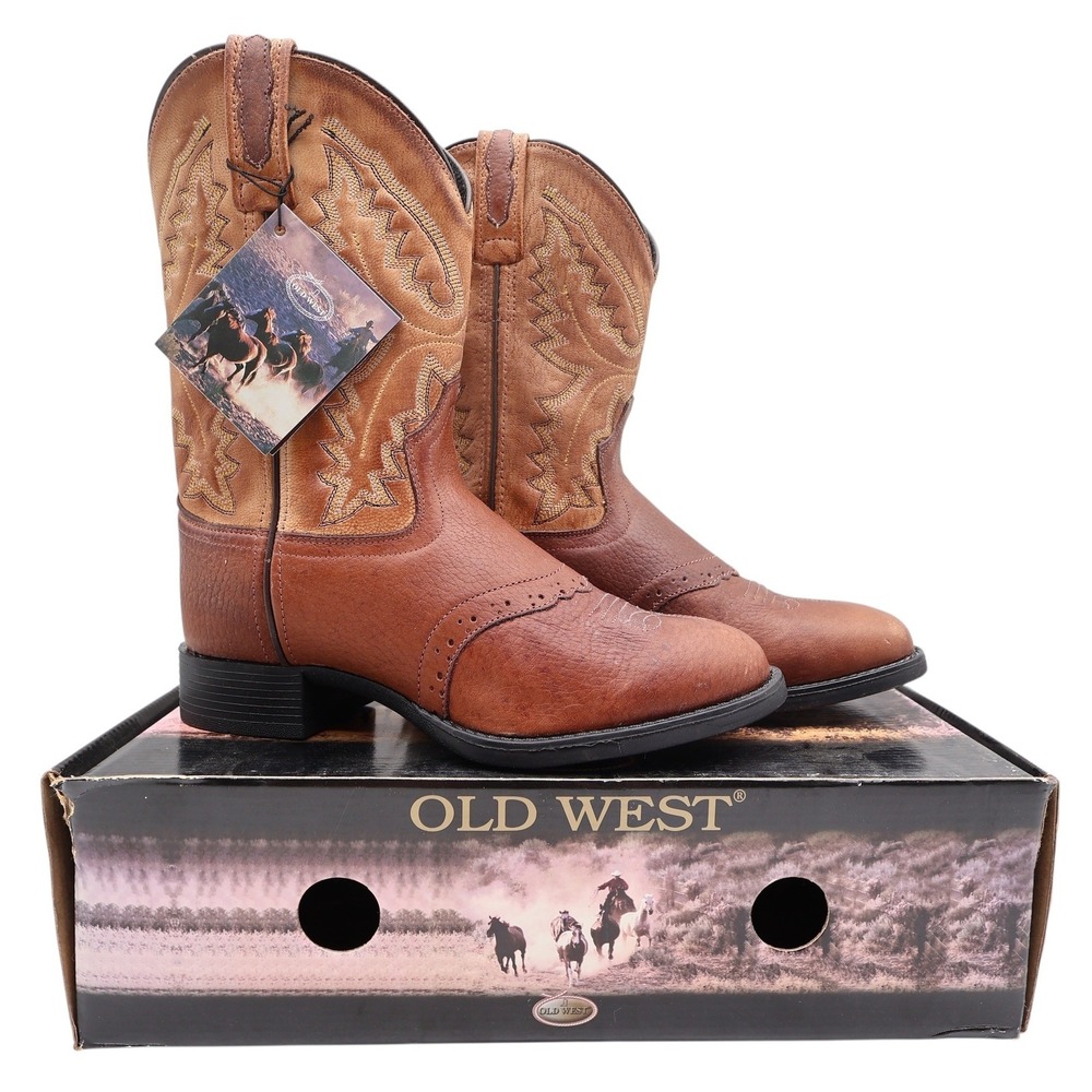 Old West 1936 Western Boots Kids 3.0 Brown Leather NWT